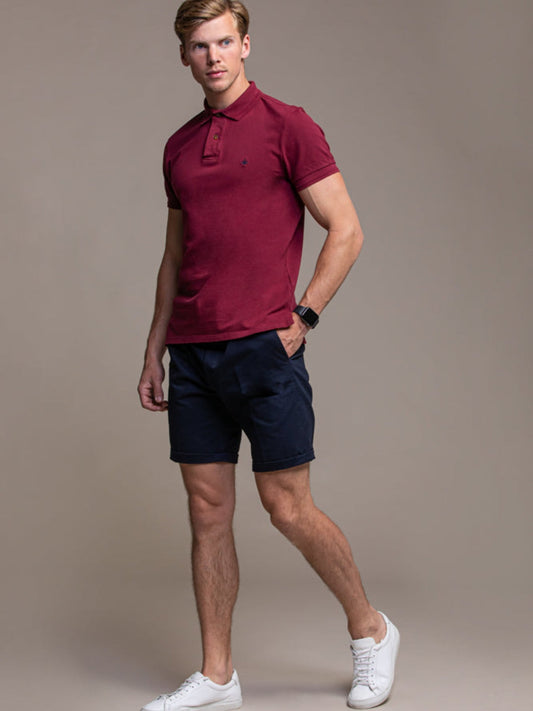 Hugo Cotton Pique Polo in Bordeaux Rouge