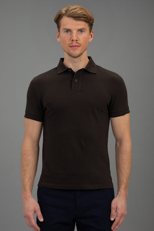 Hugo Cotton Pique Polo in Brown