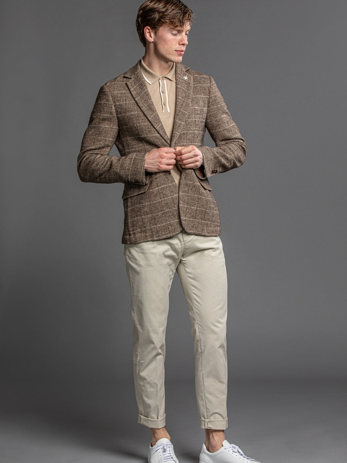 Beige Herringbone Blazer