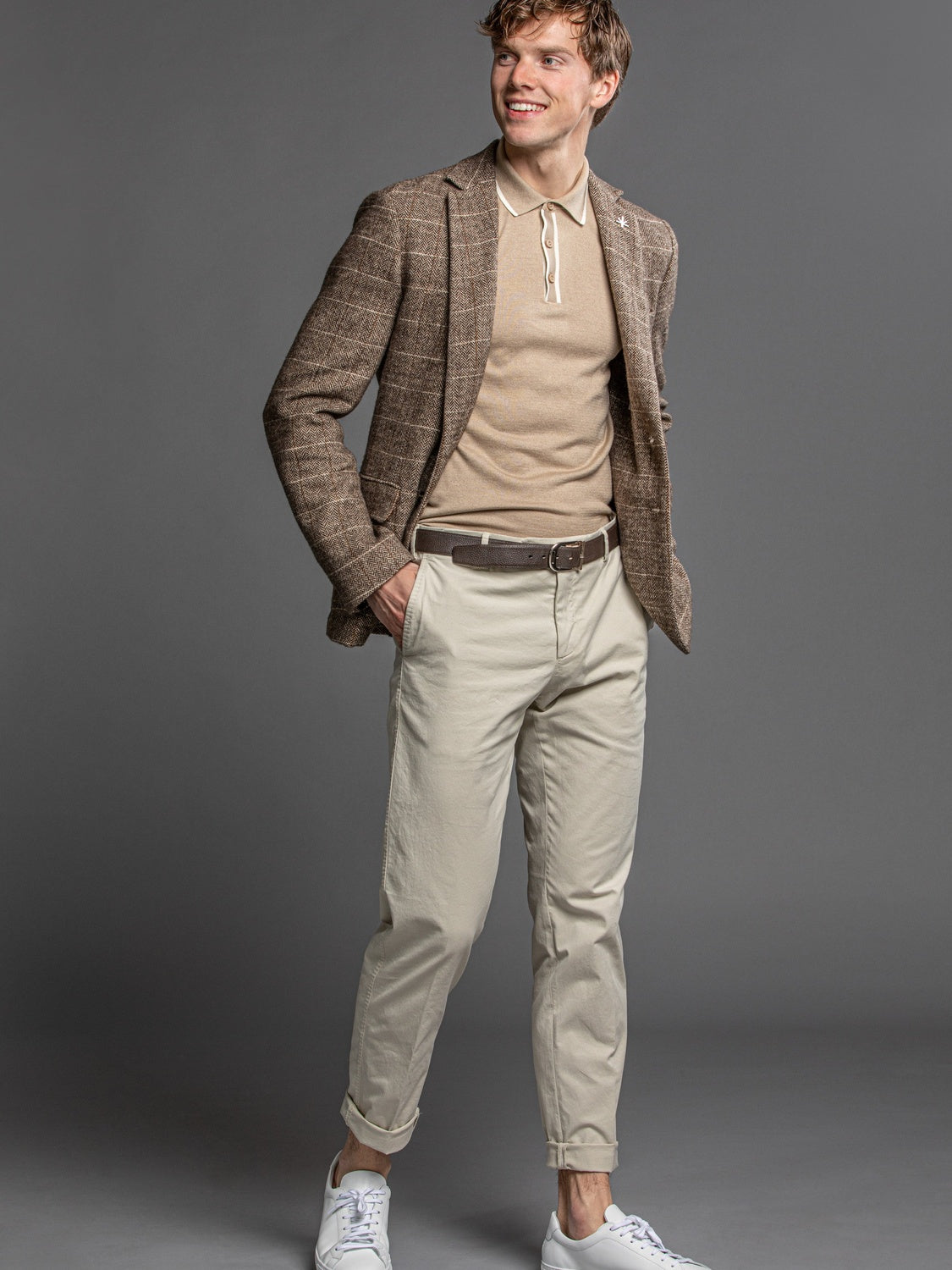 Beige Herringbone Blazer