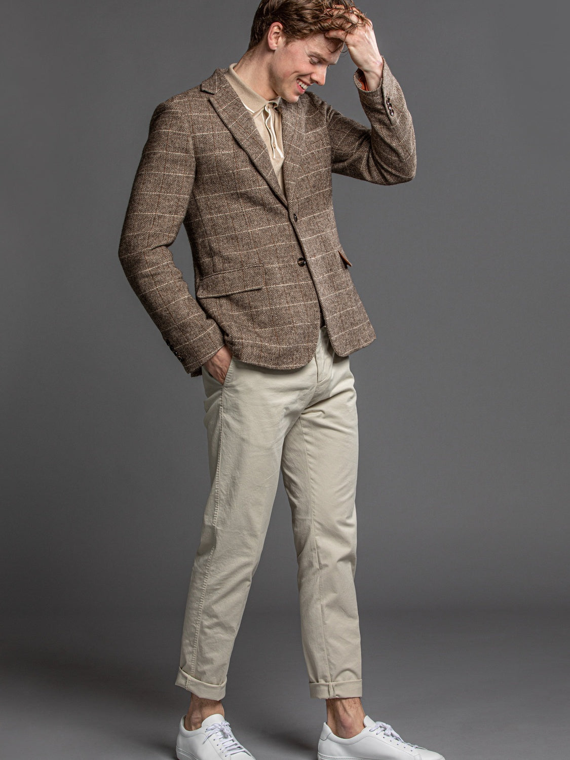 Beige Herringbone Blazer