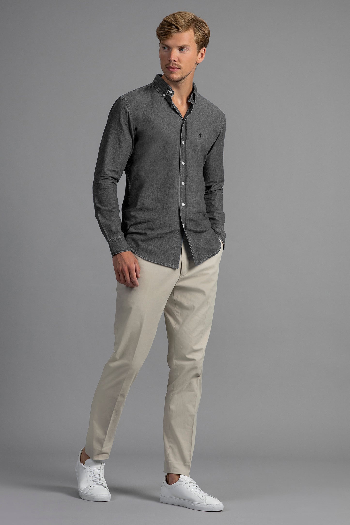 Marseille Slim Fit Denim Shirt - Grey