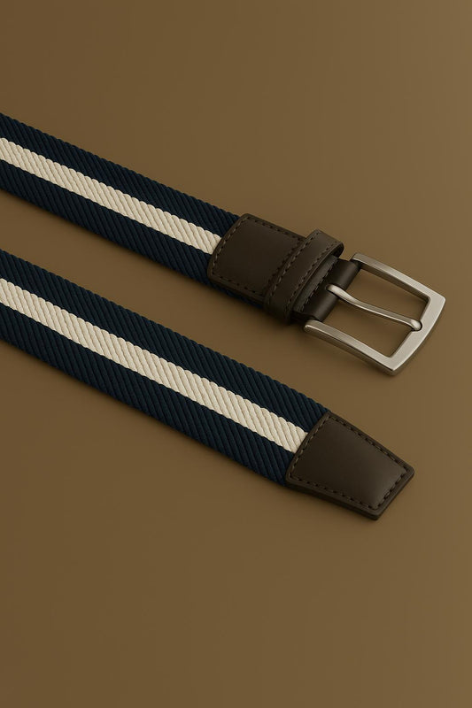 Tours woven striped belt - Navy / White