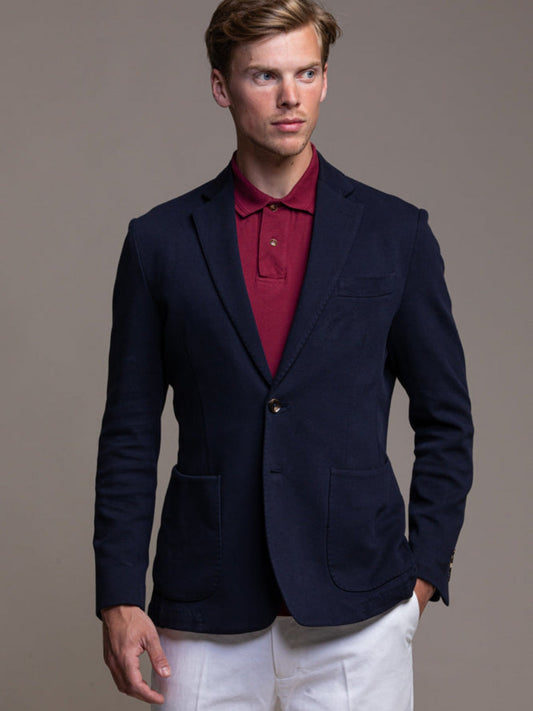 Antibes - Navy Blue Cotton Stretch Blazer