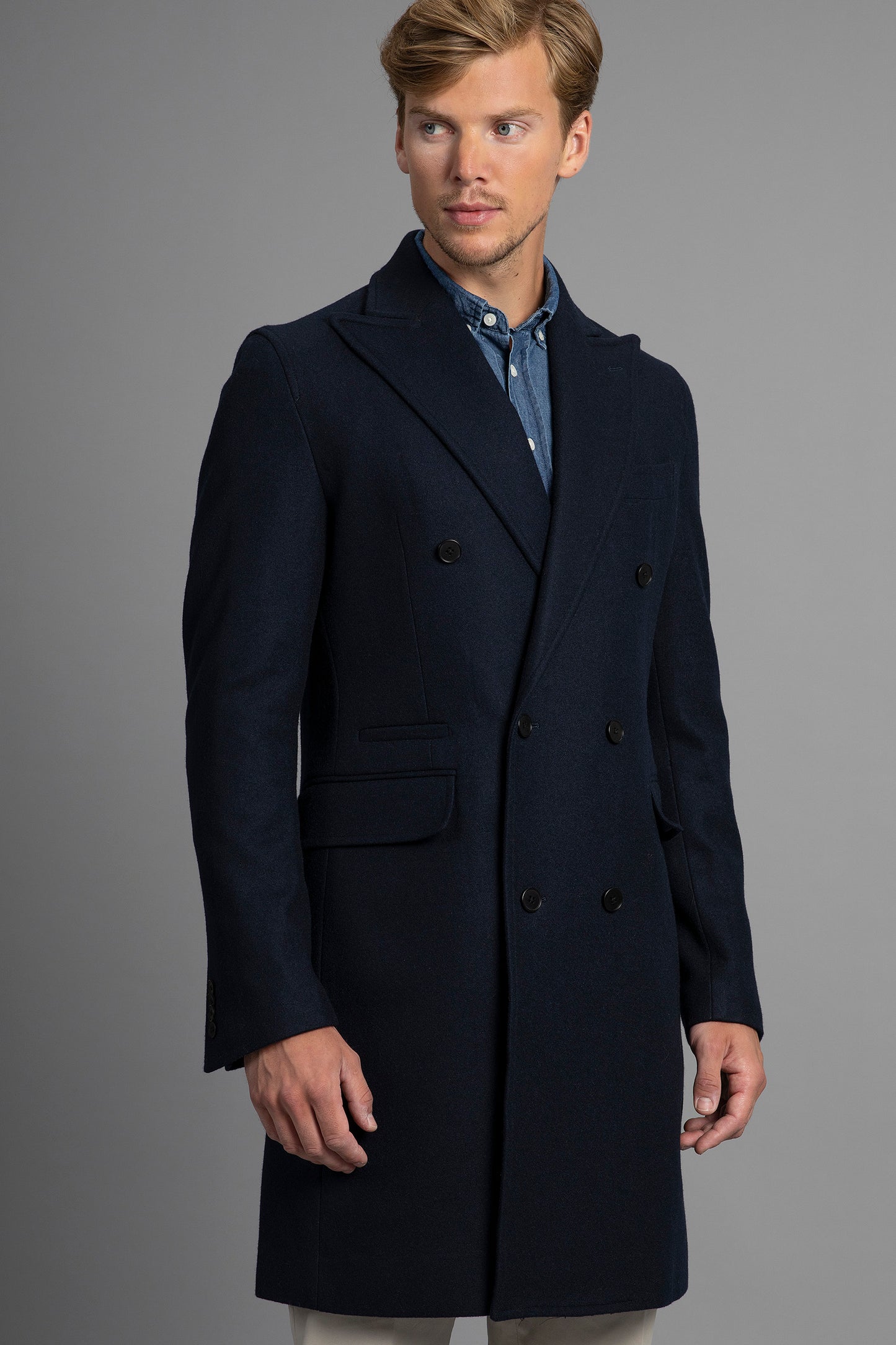 Navy Blue Double Breasted Coat – Laurent Vergne