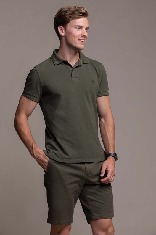 Hugo Cotton Pique Polo in Khaki Green